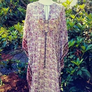 70s indian batik cotton angel sleeve caftan dress
